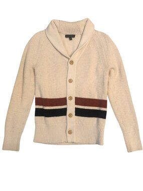 Banana Republic Mens Cotton Cream Ribbed Knit Cardigan Preppy Shawl Collar